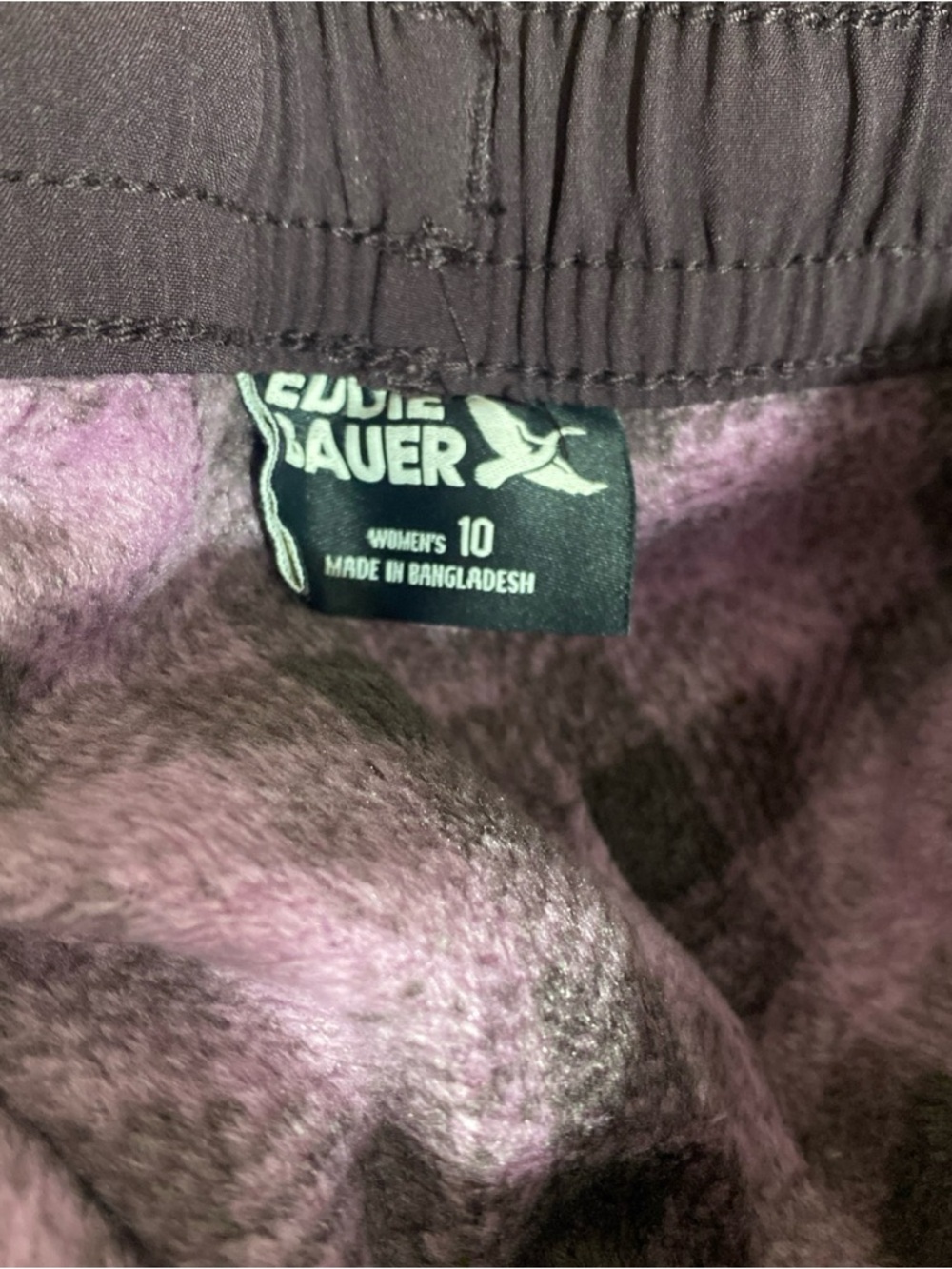 Eddie Bauer Eggplant Purple/Purple Black Plaid Fleece Lined 5 Pocket 3 Zip 10 - Picture 5 of 6